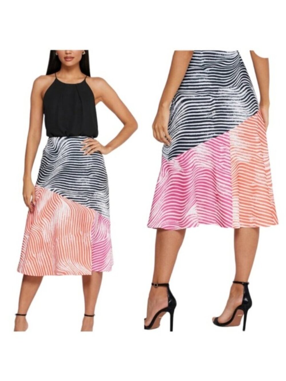 Ted Baker CANDDRA color block Zebra printed contrast midi skirt Ted Size 2 US 6